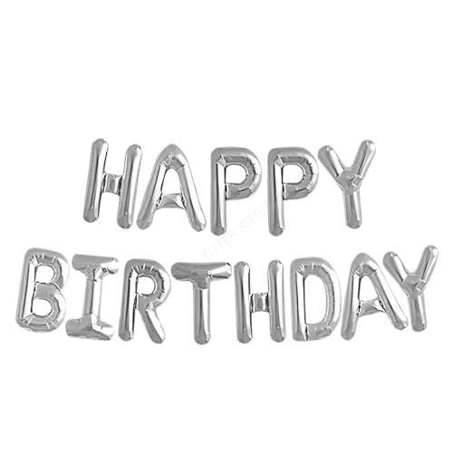 Image of KITTER Silver Happy Birthday Foil Balloon Set For Boys Girls Birthday Party Decoration Items (Pack Of 13 Capital Letters) | Birthday Decor for Kids Boys Girls & Adults, Chrome Colour Foil Balloons