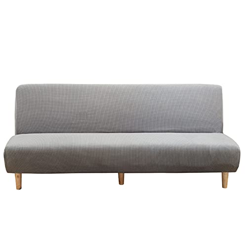 Funda elástica para sofá sin brazos, funda ajustable universal para sofá cama plegable completo, tela duradera color gris claro, protector perfecto para muebles (tamaño grande)