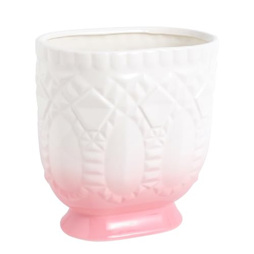 Image of Bathroom Wastebasket - Ceramic Trash Can for Home & Office, Modern Garbage Container Bin for Bathroom, Powder Room Or Living Room, Decorative Bin (Pink)