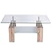 Tangkula Rectangular Glass Coffee Table, Tempered Coffee Table with Lower Shelf & Wooden Legs, Modern Center Tables for Living Room (Bright Wooden)