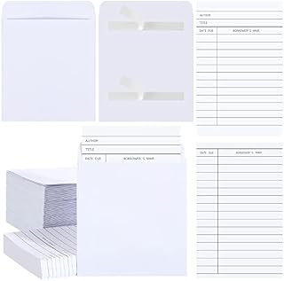 100/200Pcs Books Library Card and Library Card Pocket Kits Including Library Cards and Self Adhesive Pouches Library Pockets Envelope Sleeves for Library School Office Classroom Checkout (100 Set)