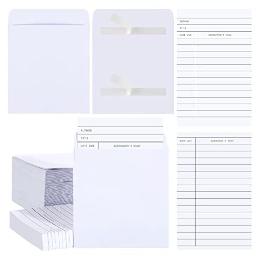100/200Pcs Books Library Card and Library Card Pocket Kits Including Library Cards and Self Adhesive Pouches Library Pockets Envelope Sleeves for Library School Office Classroom Checkout (100 Set)