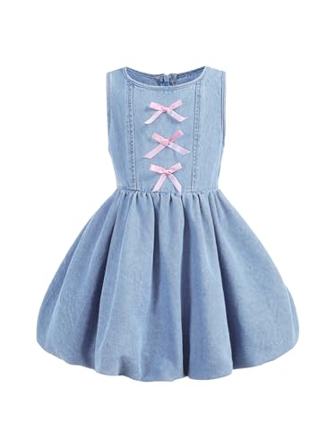 WDIRARA Toddler Girl's Bow Sleeveless Denim Bubble Dress Party Balloon Midi Dress