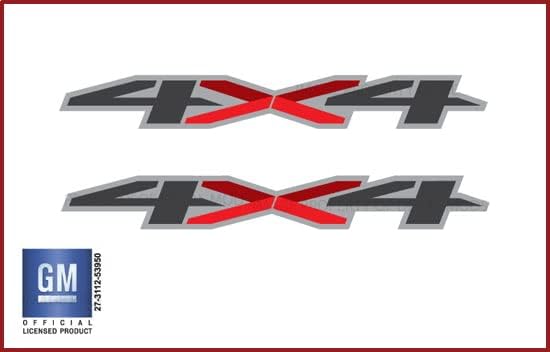 4x4 Truck Decals Stickers Gray & red Replacement for Chevy Silverado/GMC Sierra (2019-2022) Bedside (Set of 2) FG5A1