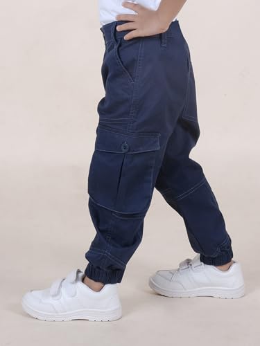 Image of Boys Cotton Full Length Front Cut Sew Cargo Pant with Bottom Tab