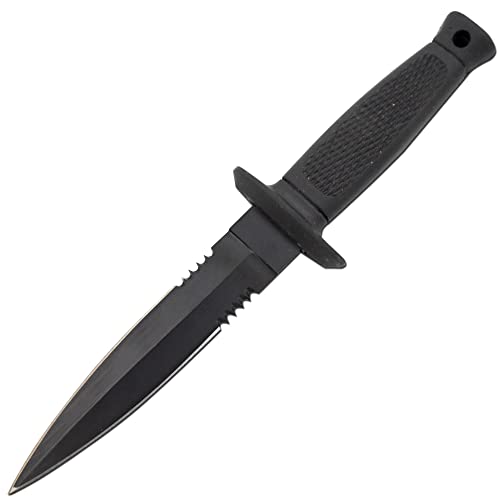 Snake Eye Tactical Fixed Blade Hunting Knife, Double Serrated Edge Blade, Rubber Handle, 7-Inch Length #TOP25