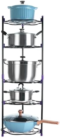 Pot & Pan Organizer Stand | Pan Rack for Storage | Saucepan Holder for Kitchen | Pots and Pans Storage Solution | Pan Stand with 6 Hooks | Space Saving Cookware Organizer Rack