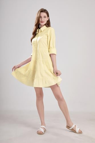 Image of utcoco Womens Striped Button Down Midi Shirt Dress Casual Loose Cuffed Long Sleeve Mid Long Dresses