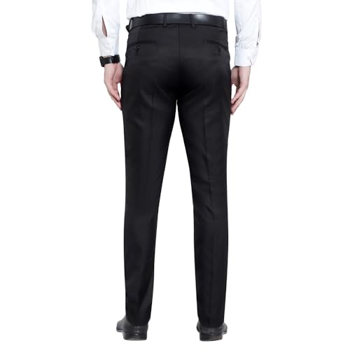 Image of The PS Men's Formal Regular Fit Cotton Blend Black, Dark Grey Combo Trouser (Pack of 2)