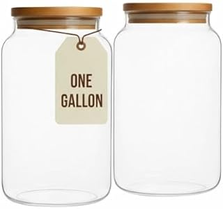 Large 1 Gallon Glass Large Jar with Airtight Bamboo Lid - High Borosilic...