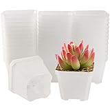 MOUYAT 40 Pieces 4 Inch Translucent Plastic Square Nursery Pot, Square Nursery Planter with Drainage