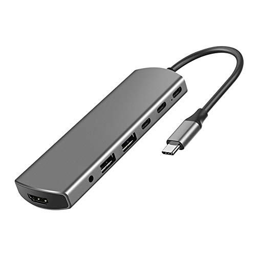Tragbar Docking Station,3-Port Typ-C-Dockingstation HDMI HD 4K-Hub Apple Laptop-Konverter 7-in-1 USB 3.0, HDMI, TYP C, Audio-BUCHSE, PD