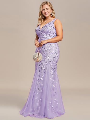 Image of Ever-Pretty Plus Sequin Formal Dresses Sleeveless V Neck Mermaid Ball Gowns Plus Size Prom Dress