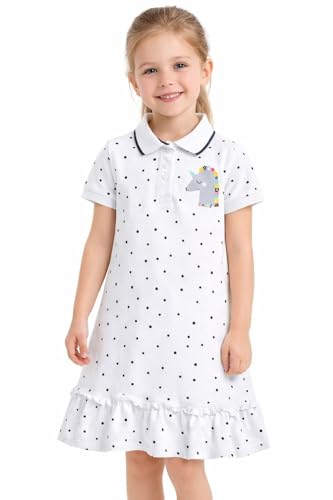 Image of HILEELANG Girls Polo Dress Cotton Short Sleeve Summer Casual School Uniform Dress for Toddler Little Girls 2-8 Years