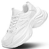 Kvovzo Women's Chunky Sneakers Fashion Platform Casual Dad Shoes Comfortable Walking Running Sport Work Gym Athletic White 8.5