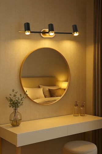 Image of FILLISKA 3 in 1 Double Wall spot /Picture /Display /Mirror Light with Adjustable Head and Colour Changing Function (3 Way MattBlack & Gold-085)