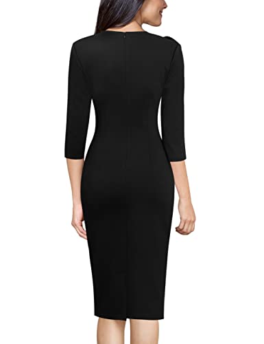 VFSHOW Womens Pleated Asymmetric Bow Neck Work Business Office Cocktail Party Pencil Sheath Dress2
