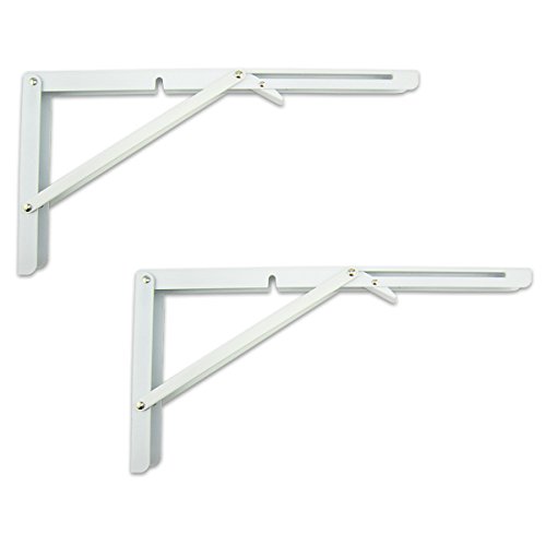 MechWares Folding Bracket for Shelves Tables Long Release Space Saving for Standing Desk Wall-Mounted Drop-Leaf in Kitchen | Laundry Room | Garage | Boat | RV (White 1 Pair/2Pcs)