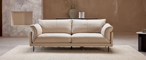 Image of LEGACY OF COMFORT Zola 3 Seater Sofa Three Seater Sofa Leather for Living Room Hotels and Offices (Cream)