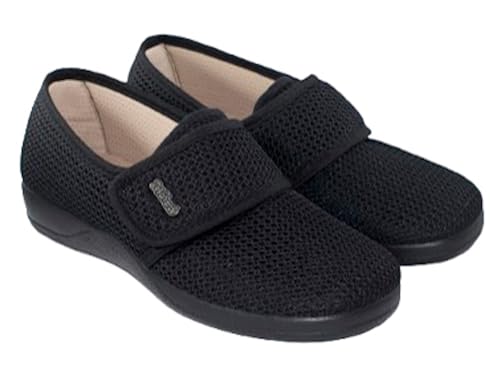 DeValverde 1160 Zapatillas Mujer Zapatilla Confort Transpirable de Rejilla Suela Antideslizante de Caucho Natural Fabricadas en España (Negro, Sistema Tallas Calzado EU, Adulto, Números, Mediano, 35)