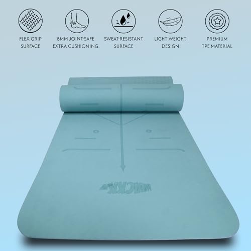 Image of Whackk TPE 8mm Laser Engraved Position Marking Yoga Mat|Fog Blue |Non-Slip Mat ext Thick extra cushioning for knee w. Carry Strap|Lightweight & Eco-Friendly Non Toxic I Exercise and Fitness