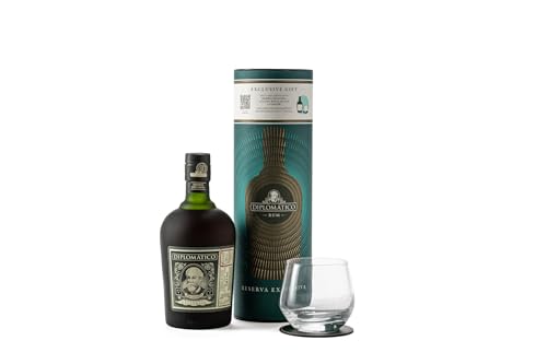 Ron Diplomático Reserva Exclusiva estuche + Vaso + Posa vaso para regalo, 40% Volumen de Alcohol, 70 cl