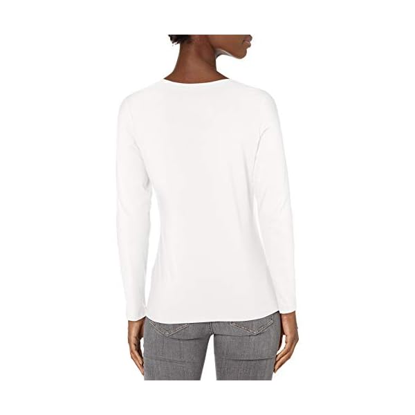 Hanes-Womens-Perfect-T-Long-Sleeve-T-shirt Hanes Women's Originals Long Sleeve Cotton T-Shirt, Lightweight Crewneck Tee, Modern Fit, White, Medium