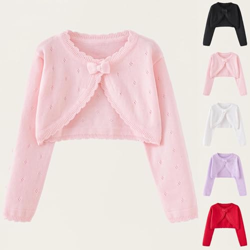 Girls Ruffle Hollow Cropped Cardigan Sweaters Cute Bowknot Open Front Elegant Long Sleeve Knit Bolero Shrug for 3-10 Years2