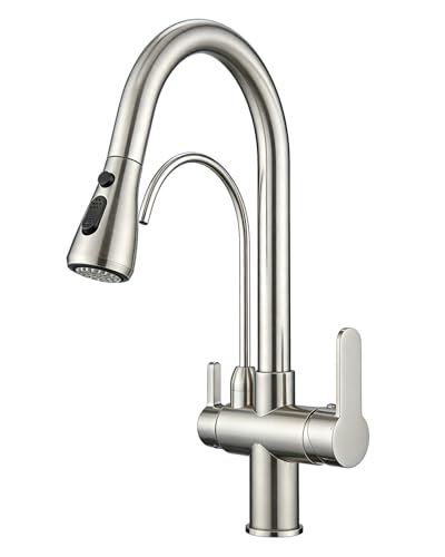 WANFAN Kitchen Sink Faucet with Pull Down Sprayer 2 Handle 3 in 1 Water Filter Purifier Faucets Brushed Nickel 0195SN