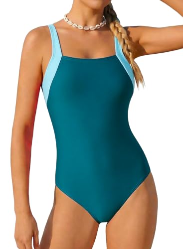 Image of Belovance Girls Swimsuits One Piece Bathing Suit Solid Color Block Tween Swimming Suit Beach Swimwear Quick Dry 5-14 Years