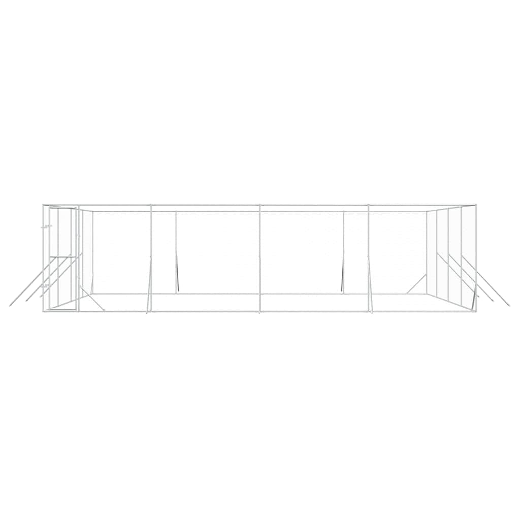 Outdoor-Hundezwinger aus verzinktem Stahl silbern 8x8x2 m mit abschließbarer Tür, wetterfestes Freilaufgehege für Hund, Kleintiere, Garten, Training, Schutz und Sicherheit