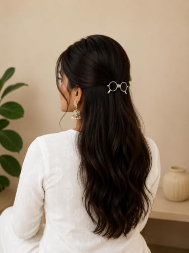 Image of Vintage Sunglasses Hair Clips for Women & Girls - Trendy Gold Y2K Fashion Glasses Spring Barrettes, Quirky Metallic Non‑Slip Hair Pins Perfect for Daily, Casual & Party Styling (Pack of 1)