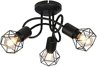 UKEW Modern 3 Way Ceiling Lights - Black Mesh Semi Flush Crossover LED Compatible E14 G45 Golfball Bulb Fitting - Suitable for Kitchen Bedroom Living Room