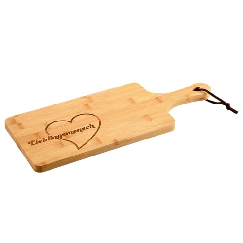 KESPER | Schneid- und Servierbrett mit Herz, Material: Bambus, Maße: 42 x 17 x 1,5 cm, Motiv: Lieblingsmensch, Farbe: Braun | 58392