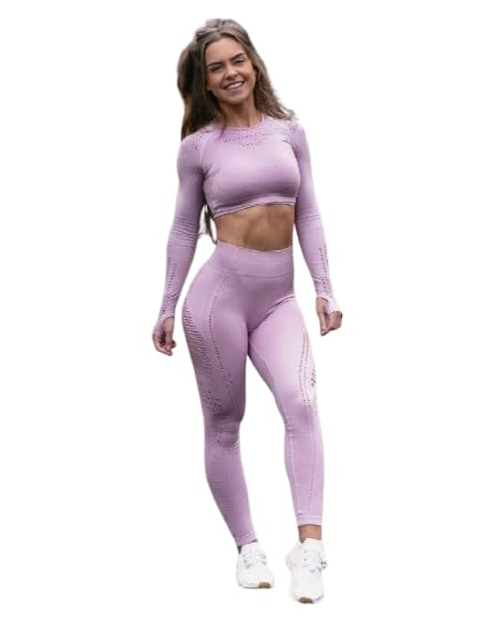 Seamless yoga pants - 2 Piece Workout Sets for Women Long Sleeve Yoga Outfits Seamless Ribbed Crop High