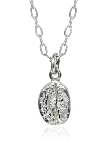 EnCharmed Sterling Silver Coffee Bean Charm Necklace, Barista Espressso Lover Pendant Jewelry, 18"