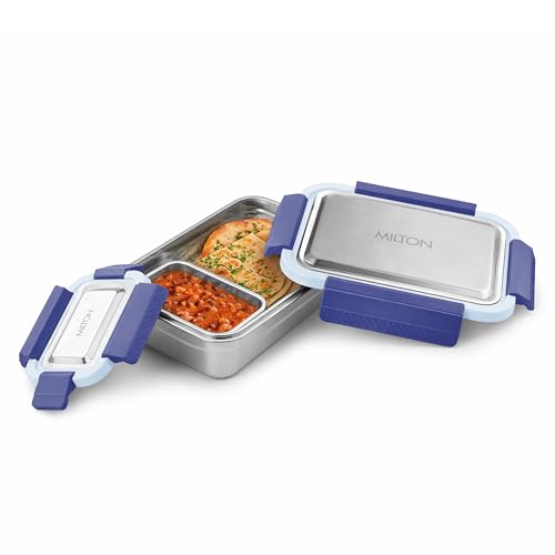Image of MILTON Modern Meal Jr. Stainless Steel Tiffin, Set of 2 (750 ml,140 ml), Blue | Food Grade | BPA Free | Refrigerator Safe | Odour Free I Durable and Stylish Lunch Box for Home, Office & Travel