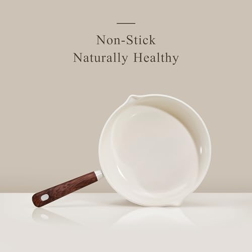 Image of CAROTE Nonstick Frying Pans Skillets, Ceramic Coating Non-Stick Frying Pans Set, 5 PCS, Non-toxic Healthy & PFOA Free, Induction Compatible, 8+9.5+11 Inch with Colander Lid and Spatula, Cream White