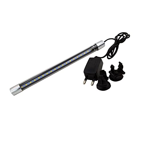 Image of VENUS AQUA Aquarium Led Light, Fully Submersible (Waterproof) Led Lamp for Fish Tank Adjustable Led Light with 2 Suction Cup /Power: 3 Watt /AC : 220-240 /50Hz (White & Blue, SR-300 LED-10.5 INCH)