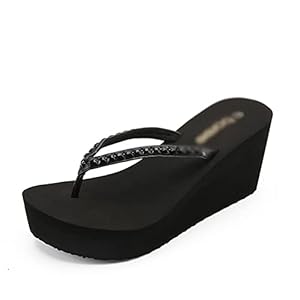 HJBFVXV damessandalen Women Summer Flip Flops Platform Wedges Slipper Vacation Beach Outdoor Sandals Femmes Chaussures (Color : Schwarz, Size : S)