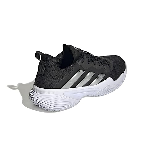 adidas Women's Barricade Tennis Sneaker, Black/Silver Metallic/White, 5.54