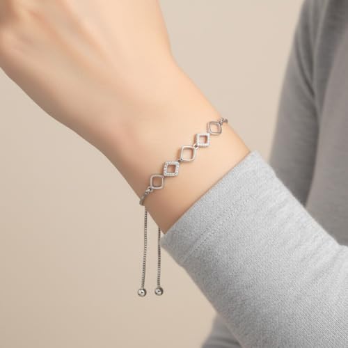 Image of Nilu's Collection Rose Gold & Silver Plated American Diamond Adjustable Bracelet, Stylish Fashion Jewellery Gift for Women