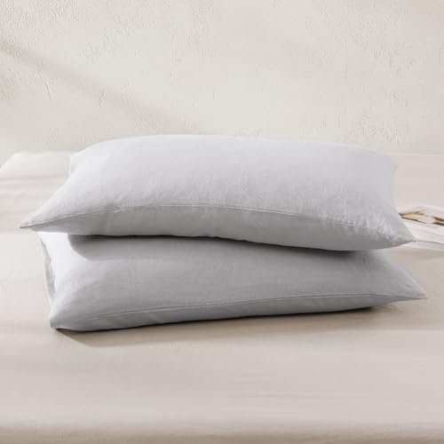 Juego de 2 fundas de almohada 100 % lino francés, tamaño King (40 x 20 pulgadas) con funda de sobre, color sólido, transpirable y duradera