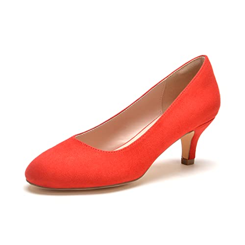 SVDSPHDE Women's Kitten Low Heels Dress Shoes Round Toe Slip On Pumps
