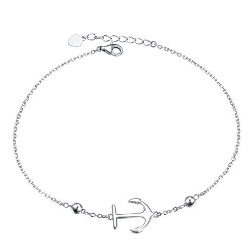 Image of FLYOW S925 Sterling Silver Anklet for Women Summer Boho Beach Charm Adjustable Foot Ankle Bracelet Jewelry Birthday Gift