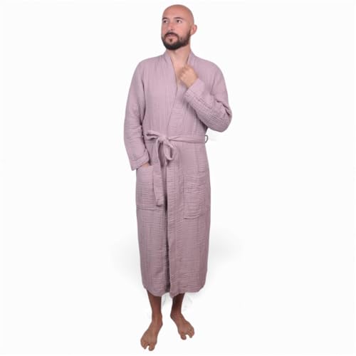 Image of Muslin Bathrobe - Cotton Gauze Robe for Women and Men - Lightweight Breathable Summer Kimono - Boho Spa /Maternity Robe