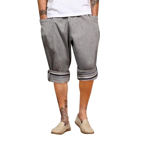 virblatt - Short Homme Coton | Coton | Bermuda Homme Short Sarouel Homme Pantacourt Sarouel Homme Court Pantalon Hippie - Großzügig Bleu L-XL
