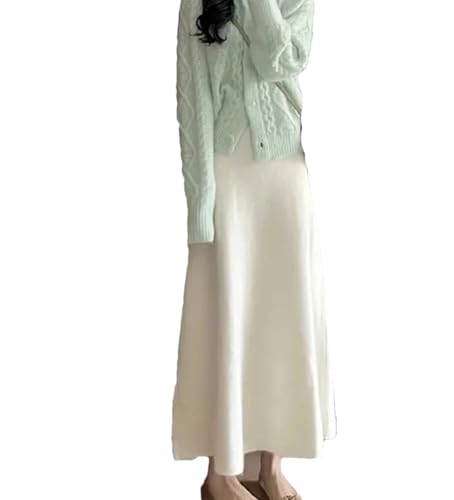 Yeuyyben Winter Knitted Midi Skirt Women's Fashion A- Line Slim Fit Half-Length Skirts Large Flounce Design