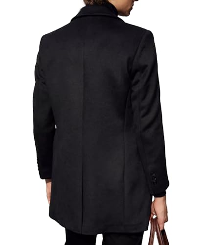 SOMTHRON Men's Mid Long Trench Coat Single Breasted Notched Collar Slim Fit Peacoat Winter Jacket Overcoat2