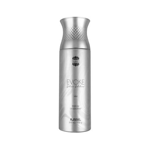 Image of Ajmal Silver Edition Him Body Deodorant Parfum for Men |Spicy Floral Long Lasting Body Perfume DEO 200 Ml